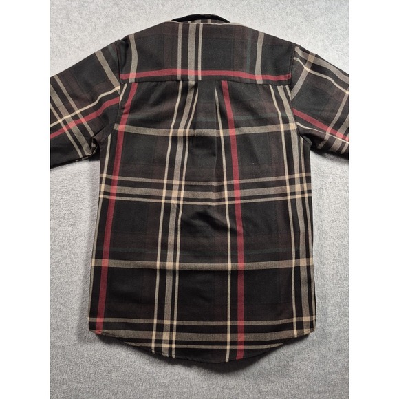 DIXXON Flannel Haymarket Bomb Graphic Men's Shirt Brown Plaid Button Up Sz XS - Picture 6 of 6